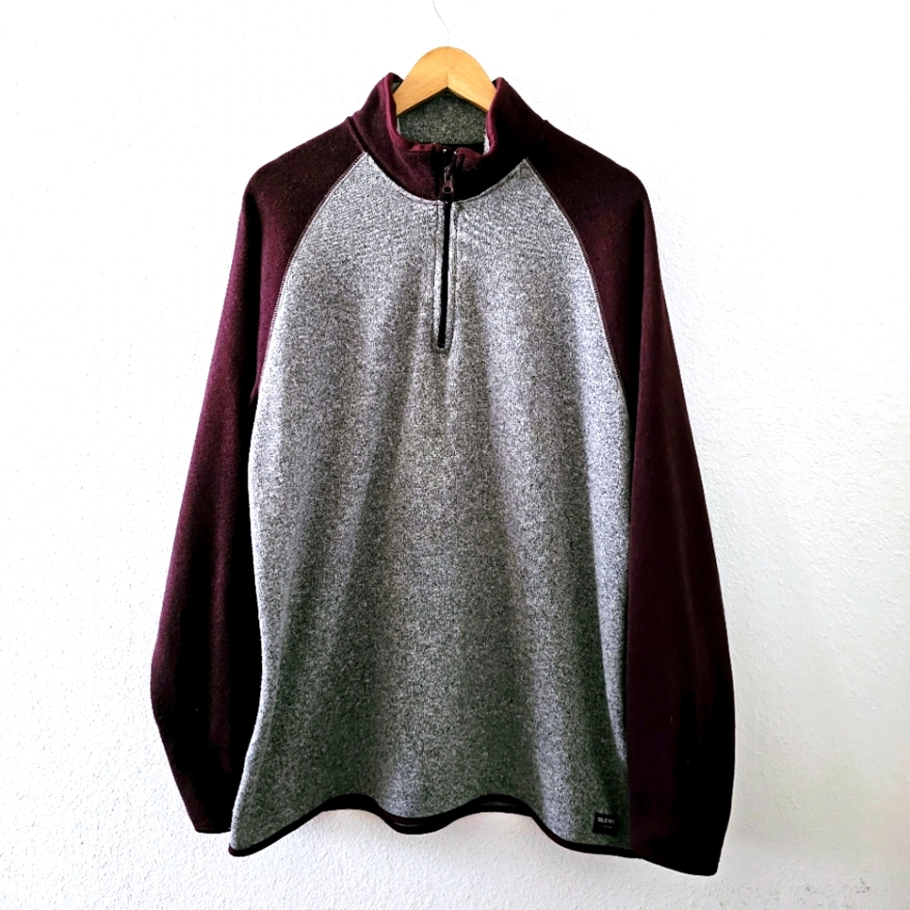 Old Navy pullover fleece top size XL quarter zip gray maroon long sleeve